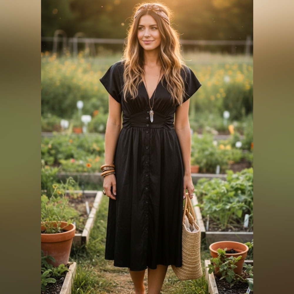 LOST + Wander black midi dress size XS